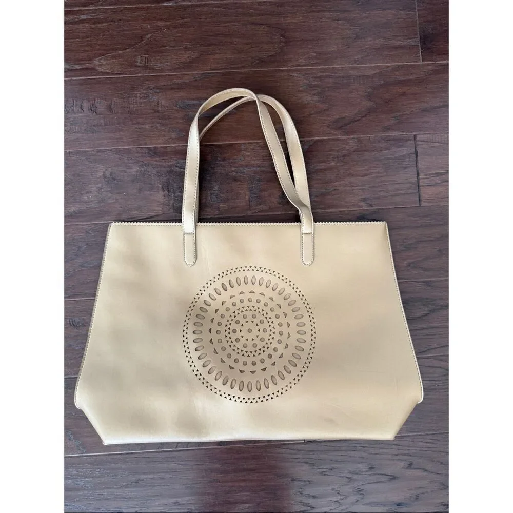 Neiman Marcus Gold Faux Leather Mandala Tote Bag